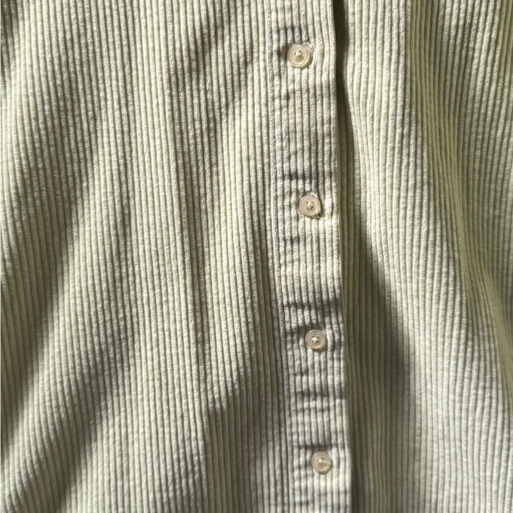 90s styled Ribbed Knit Button Down Top in Light Green (Neutral Green)
